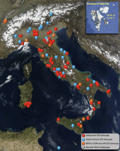 Mappa dei telescopi e delle scuole del Progetto EEE