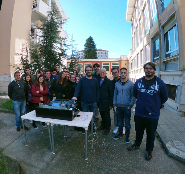 Members of the EEE Collaboration and students in front of one of the POLA-R detectors.